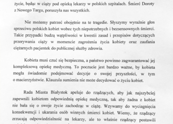 Stanowisko Rady Miasta Białystok po śmierci Doroty z Nowego Targu