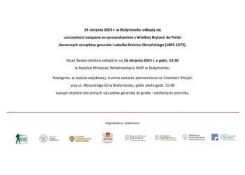 Szczątki generała Ludwika Kmicica-Skrzyńskiego spoczną w Białymstoku