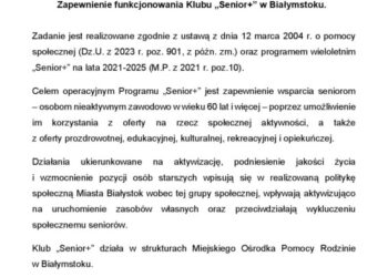 Klub Senior plus z dofinansowaniem