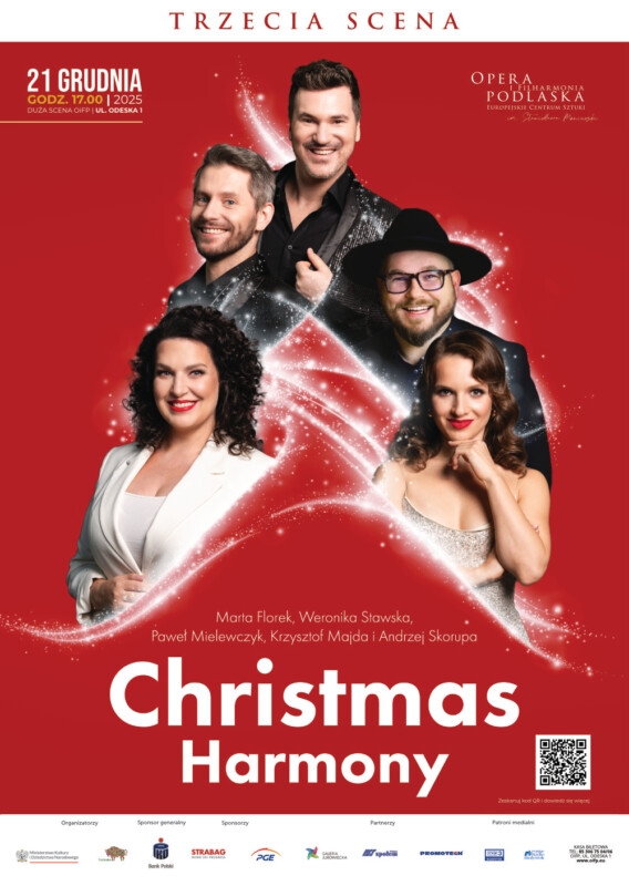Opera i Filharmonia Podlaska przygotowała na grudzień różnorodny repertuar, w którym klasyczne arcydzieła spotykają się z muzycznymi opowieściami dla rodzin, bożonarodzeniową atmosferą i sylwestrową energią.1 grudnia o godz. 9.00 i 10.00 odbędą się ostatnie w tym roku warsztaty dla najmłodszych Opera Story – odkryj tajemnice Opery! To zajęcia, które wprowadzają dzieci w świat teatru muzycznego, łącząc opowieść z teatrem i muzyką. Kilka dni później zaplanowany jest także muzyczny spektakl Karolcia i sekret świątecznej nocy w reżyserii Rafała Supińskiego. Zabiera on widzów do świata, w którym magia splata się z refleksją nad prawdziwymi wartościami. 3 i 4 grudnia odbędą się spektakle dla szkół (o godz. 12.00), natomiast 6, 7 i 28 grudnia o godz. 11.00 – dla rodzin.5, 13 i 14 grudnia na Dużej Scenie Opery przy ul. Odeskiej będzie można obejrzeć ostatnie w tym sezonie pokazy opery Kopciuszek albo triumf dobroci Gioacchina Rossiniego w reżyserii Marii Sartovej. Spektakl pełen humoru i wdzięku, zachwyca lekkością, muzyczną wirtuozerią i ponadczasowym przesłaniem.
Grudzień to także czas prezentacji na scenach Opery młodych talentów. Już 11 grudnia o 19.00 w Sali Kameralnej ZSM przy ul. Podleśnej odbędzie się kolejny koncert w ramach cyklu Studencka Scena Młodych. Przygotowany jest różnorodny repertuar: od Bacha i Berlioza po kompozycje współczesne. Koncert poprowadzi Anna Krzysztofik-Buczyńska, a wystąpią Studenci Uniwersytetu Muzycznego Fryderyka Chopina - Filii w Białymstoku.12 grudnia miłośnicy wielkiej opery będą mogli wziąć udział w Gali Bizeta, przygotowanej z okazji 150. rocznicy śmierci kompozytora. W koncertowej wersji Carmen na Dużej Scenie OiFP wystąpią czołowi soliści polskich scen operowych, a towarzyszyć im będą Orkiestra, Chór oraz Chór Dziecięco-Młodzieżowy Opery i Filharmonii Podlaskiej. Artyści wystąpią pod batutą Tomasza Tokarczyka. Początek o godz. 19.00.13 grudnia o godz. 19.00 miłośnicy transmisji operowych z Nowego Jorku będą mogli zobaczyć spektakl Andrea Chénier Umberta Giordana. W tytułowej roli szlachetnego poety, który pada ofiarą intryg i brutalności Rewolucji Francuskiej wystąpi Piotr Beczała. Tenor połączy siły z sopranistką Sonyą Yonchevą, wcielającą się w ukochaną Chéniera – Maddalenę di Coigny.14 grudnia w przestrzeni górnego foyer Opery i Filharmonii Podlaskiej odbędzie się pierwsze spotkanie cyklu Ope(n)rymy. To nowy, kameralny cykl edukacyjny Opery i Filharmonii Podlaskiej, w którym pokazujemy, jak słowo w arii staje się muzyką, a muzyka – opowieścią. To krótkie spotkanie z operą w lekkiej, przystępnej formie, prowadzone z humorem i pasją przez solistę OiFP Rafała Supińskiego. W programie znajdą się arie wykonywane na żywo oraz krótkie anegdoty o tym, jak powstaje operowa emocja – od poetyckiego tekstu, przez frazę, aż po interpretację solisty. Początek spotkania o godz. 15.00.
Tuż przed świętami, 19 i 20 grudnia o godz. 19.00 na Dużej Scenie zaplanowane są dwa Wieczory Kolęd, podczas których zabrzmi Mała Kantata Bożonarodzeniowa Marcina Nagnajewicza oraz tradycyjne polskie kolędy i pieśni bożonarodzeniowe w nowych, inspirujących aranżacjach Andrzeja Makala i Marcina Nagnajewicza. Wystąpią: Orkiestra, Chór i Chór Dziecięco-Młodzieżowy Opery oraz znakomici soliści pod batutą Mirosława Jacka Błaszczyka i Ewy Barbary Rafałko.21 grudnia na Dużej Scenie przy Odeskiej odbędzie się koncert w ramach cyklu Trzecia Scena - Christmas Harmony. To wydarzenie wypełnione najpiękniejszymi świątecznymi utworami w nowych, wielogłosowych interpretacjach, a wykonają je artyści na co dzień związani m.in. z Teatrem Muzycznym Roma w Warszawie, Operą i Filharmonią Podlaską w Białymstoku, Teatrem Muzycznym w Łodzi, Teatrem Rozrywki w Chorzowie i innymi polskimi scenami muzycznymi. Usłyszymy m.in „White Christmas”, „Santa Claus Is Coming To Town” czy „Joy To The World”, ale nie zabraknie również polskich akcentów w postaci utworów takich jak: „Nie ma nie ma ciebie” czy „A kto wie, czy za rogiem”. Początek koncertu o godz. 17.00.2025 rok publiczność Opery pożegna w wyjątkowy sposób. Duża Scena OiFP wypełni się energią koncertu sylwestrowego Klasyka spotyka latino, w reżyserii Mateusza Stachury. Arcydzieła mistrzów muzyki klasycznej zabrzmią w porywających, latynoamerykańskich aranżacjach, a wieczór poprowadzi Conrado Moreno. W programie znajdą się m.in. znane arie i duety operowe oraz instrumentalne utwory Mistrzów klasyki, które podkreślą wyjątkowy charakter sylwestrowej nocy. Na scenie: orkiestra symfoniczna OiFP pod batutą Tomasza Szymusia, znakomici soliści i chórek wokalny, tancerze w widowiskowych kostiumach, porywająca choreografia oraz spektakularne wizualizacje. Koncerty zaplanowane są na godz. 17.00 i 20.30, a w związku z dużym zainteresowaniem, właśnie została uruchomiona dodatkowa pula biletów na oba wydarzenia.Grudniową ofertę podlaskiej Opery dopełnia wystawa rysunków Dymitra Grozdewa Bóg się rodzi… wśród ciszy świętości i ziemskiej uciechy, którą można oglądać w Sali wystawowej OiFP. Ekspozycja prezentuje cykl ilustracji inspirowanych scenami biblijnymi, tradycją staropolską i bogactwem religijnych wizerunków, tworząc wyjątkowe dopełnienie świątecznego repertuaru instytucji. Prace będzie można oglądać do 11 stycznia 2026 r. - od wtorku do niedzieli w godzinach pracy kasy biletowej.