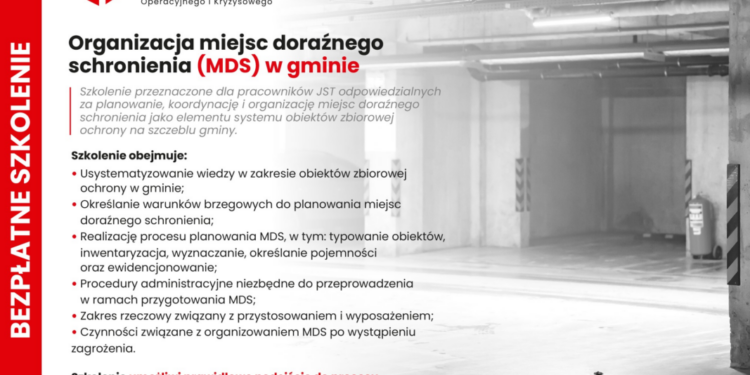 Bezpłatne szkolenie "Organizacja miejsc doraźnego schronienia (MDS) w gminie"