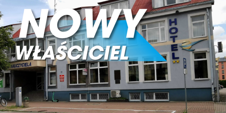 Budynek dawnego Hotelu Logos i Domu Nauczyciela przy ul. Tadeusza Kościuszki 120 w Suwałkach, trzykondygnacyjny obiekt z czerwonym dachem i szyldem HOTEL